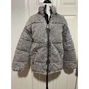 LNDN Puffer Black Acid Wash Denim Coat